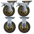 4pcs set 6inch rubber caster wheel industrial castor solid treaded tyre 2 swivel&lock + 2 fixed for flat or rough terrain 350kg ea overall height 185mm